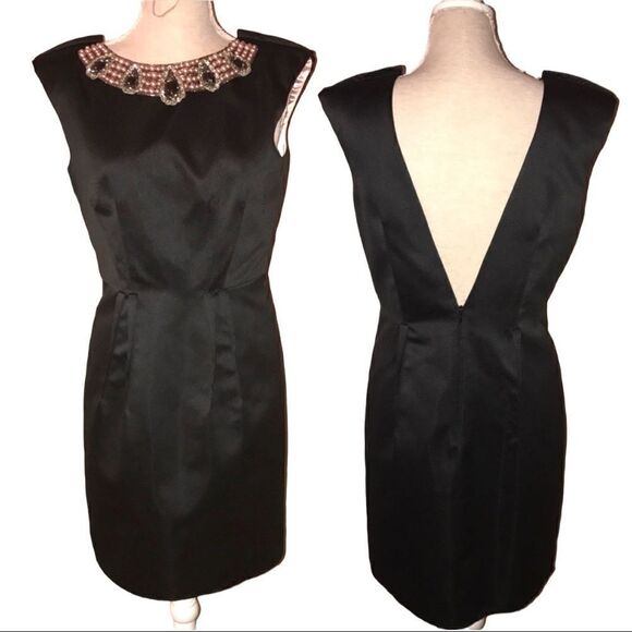 ABS Allen Schwartz Embellished Satin Pleated Mini Dress VINTAGE - Picture 3 of 5